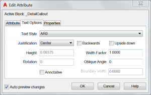Edit Attribute Window - Text Options Tab